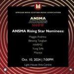 Official ANSMA Awards Show digital flyer listing the Rising Star Nominees including Maggie Andrew and Blessing Tangban.