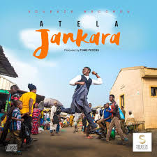 Official single cover artwork for Jankara by Nigerian singer Atela under Squeeze Records, showing a man jumping in an open-air market street.