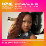 ECMA African Canadian Artist of the Year Nominee digital announcement graphic for Blessing Tangban with her holding an acoustic guitar.
